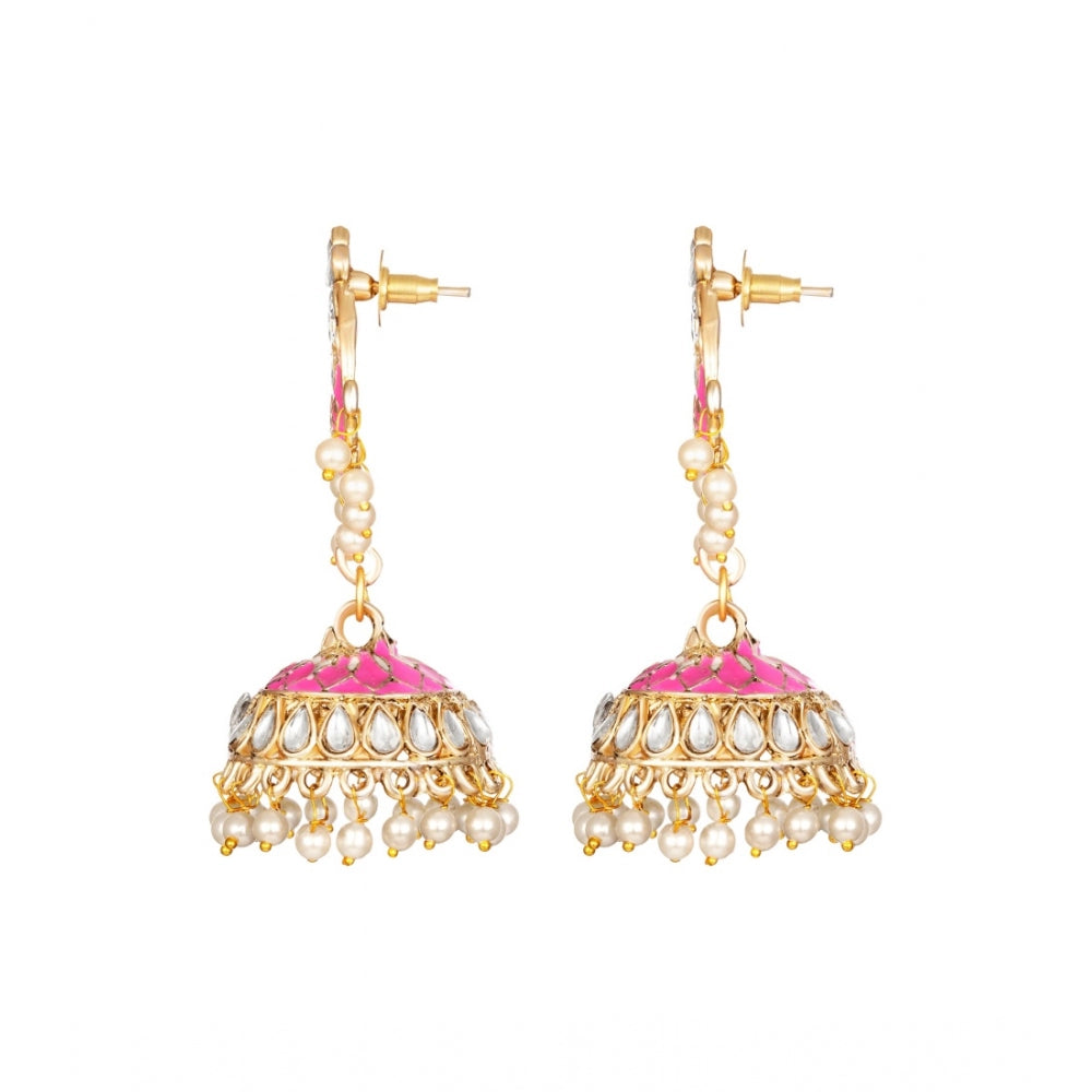 Generic Women's Rose Gold Plated Alloy Earrings (Pink)