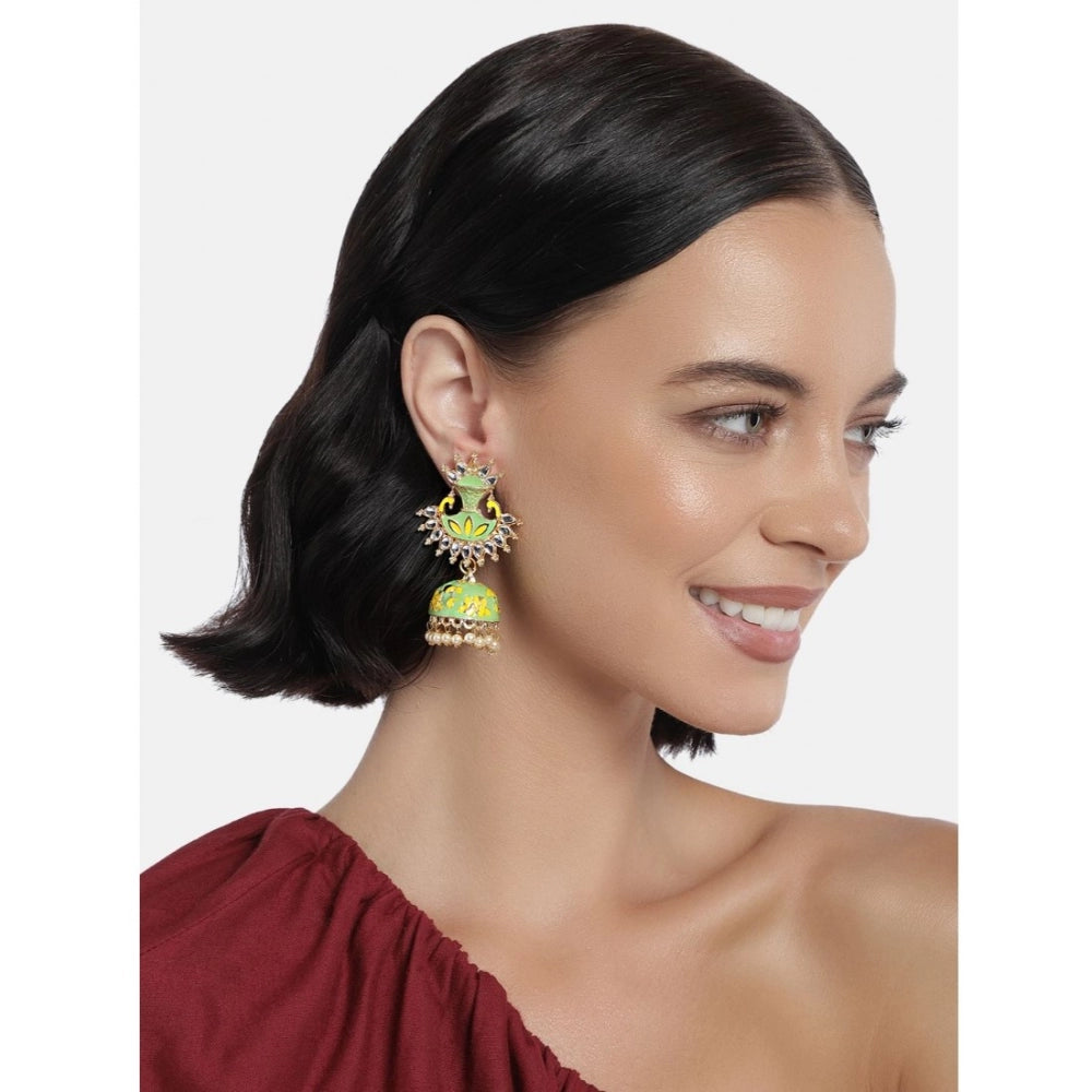 Women's Rose Gold Plated Alloy Earrings (Green)