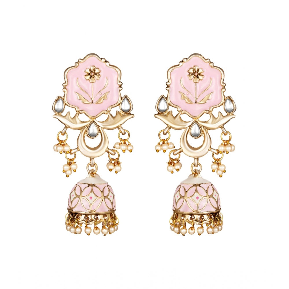 Generic Women's Rose Gold Plated Alloy Earrings (Pink)