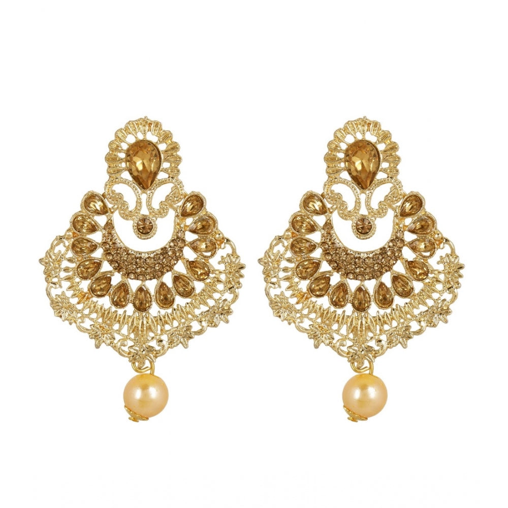 Generic Women's Rose Gold Plated Alloy Kundan Earrings &amp; Mangtikka (Gold)