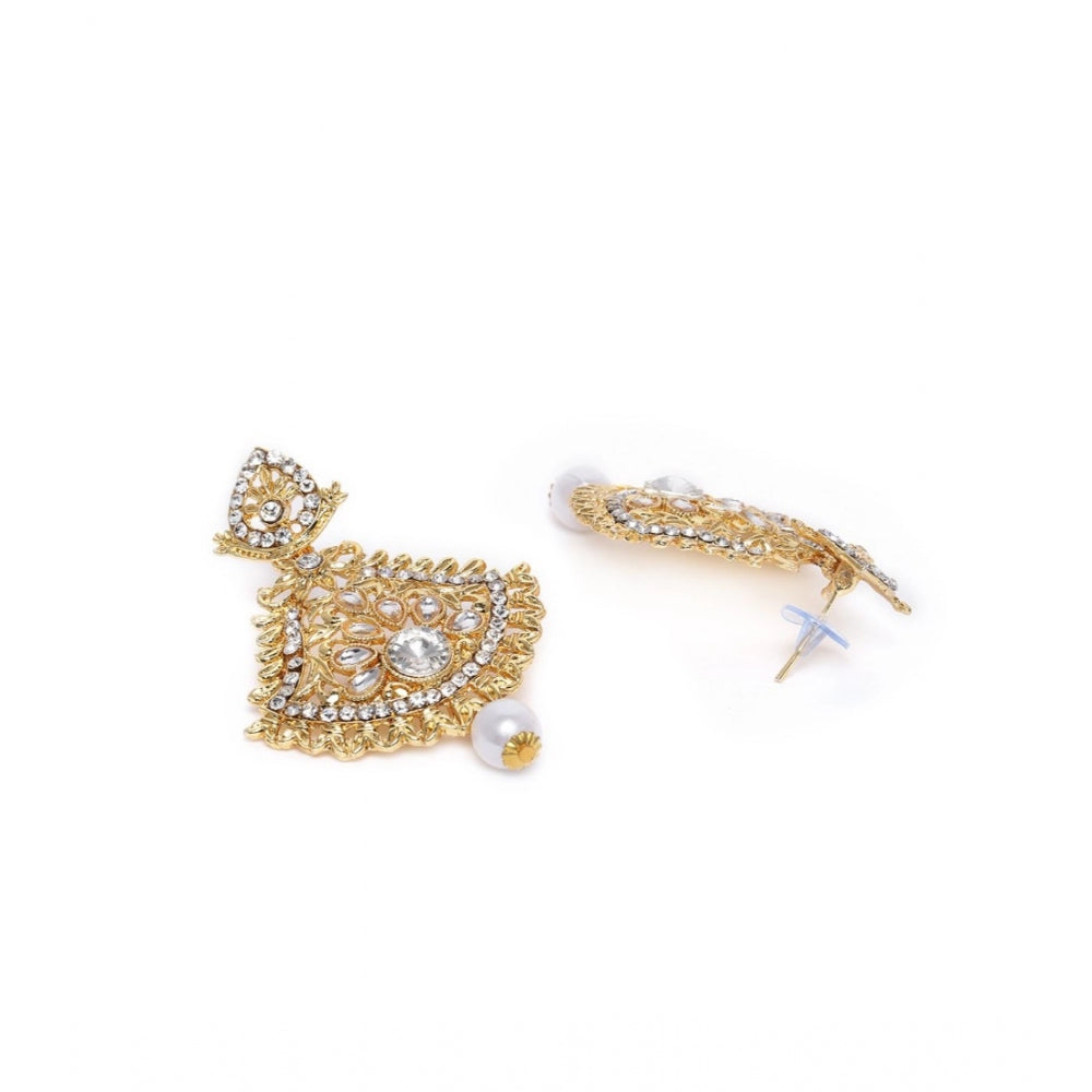 Women's Rose Gold Plated Alloy Kundan Earrings &amp; Mangtikka (White)