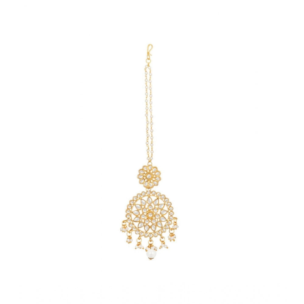 Generic Women's Rose Gold Plated Alloy Kundan Earrings &amp; Mangtikka (White)