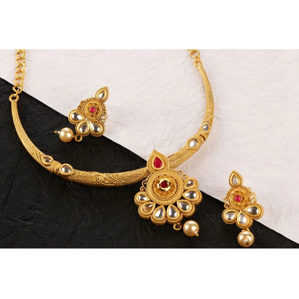 Generic Women's Rose Gold Plated Alloy Necklace &amp; Earings Set (Red &amp; White)
