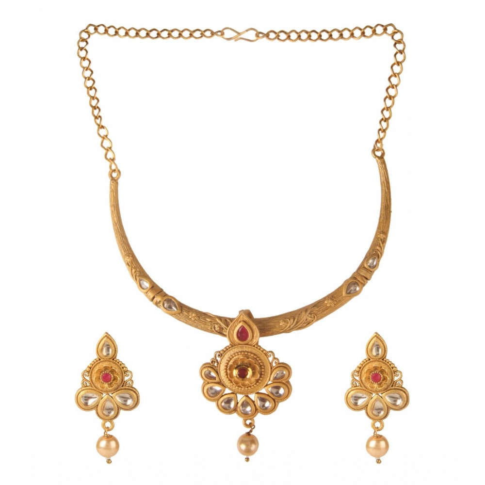 Women's Rose Gold Plated Alloy Necklace &amp; Earings Set (Red &amp; White)