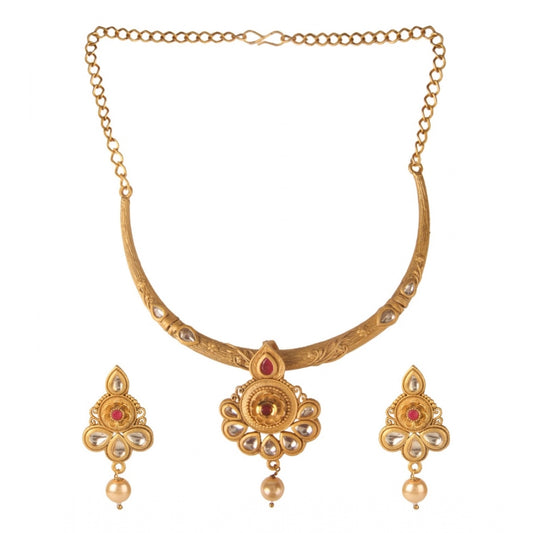 Women's Rose Gold Plated Alloy Necklace &amp; Earings Set (Red &amp; White)