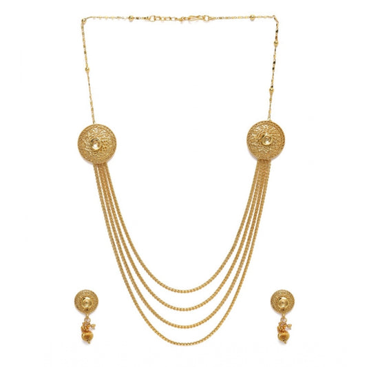 Women's Rose Gold Plated Alloy Long Haram Jewellery Set (Gold)