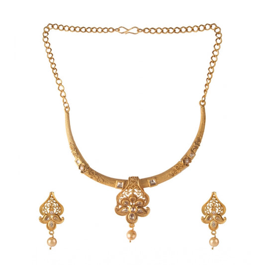 Women's Rose Gold Plated Alloy Necklace &amp; Earings Set (Gold &amp; White)
