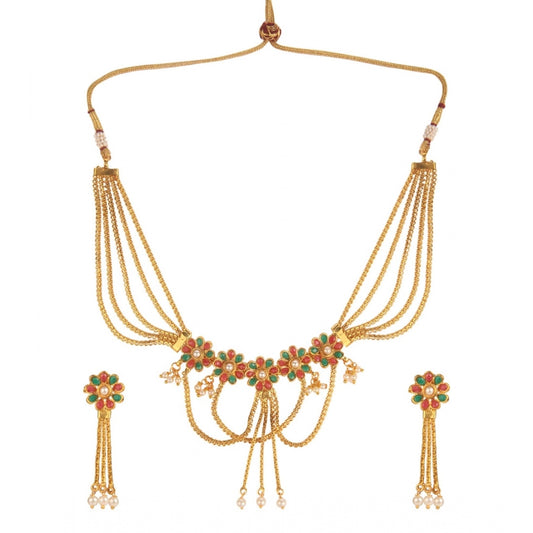 Women's Rose Gold Plated Alloy Necklace Set (Green &amp; Red)