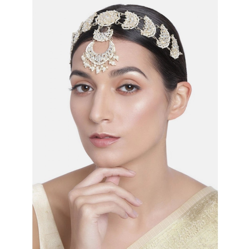 Women's Rose Gold Plated Alloy Matha Patti (White)