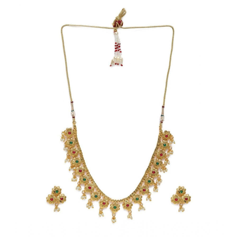 Generic Women's Rose Gold Plated Alloy Necklace &amp; Earings Set (Green &amp; Red)