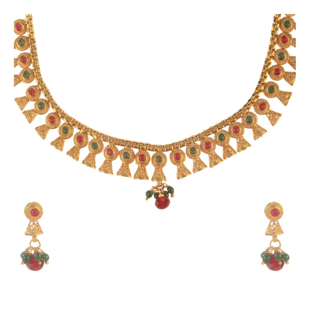 Women's Rose Gold Plated Alloy Necklace &amp; Earings Set (Green &amp; Red)
