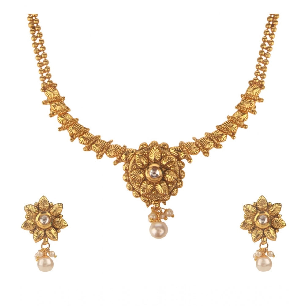Women's Rose Gold Plated Alloy Necklace &amp; Earings Set (Gold)