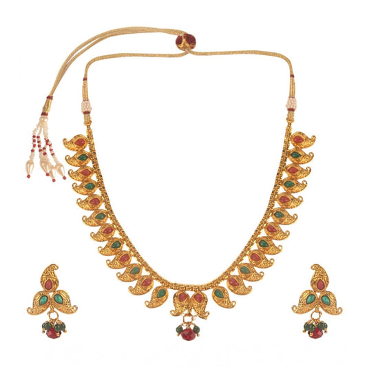 Women's Rose Gold Plated Alloy Necklace &amp; Earings Set (Green &amp; Red)