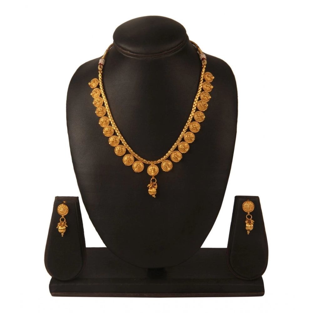 Women's Rose Gold Plated Alloy Necklace &amp; Earings Set (Gold)