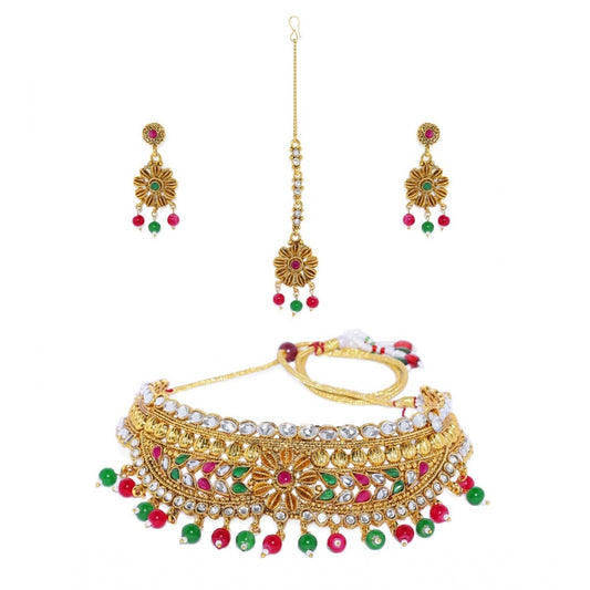 Women's Rose Gold Plated Alloy Necklace &amp; Earings Set (Multicolor)