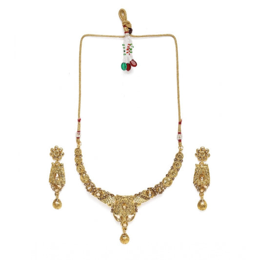 Women's Rose Gold Plated Alloy Necklace &amp; Earings Set (Gold)