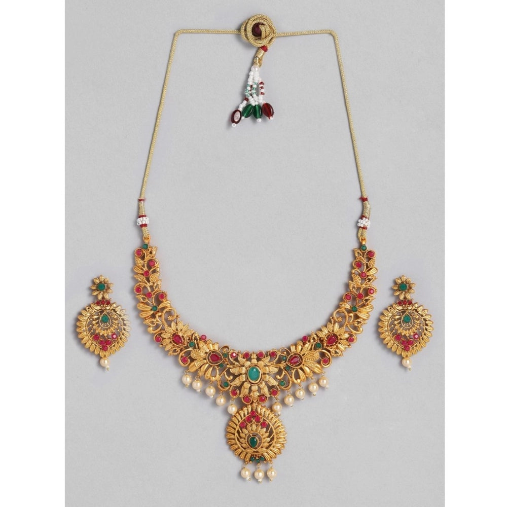 Women's Rose Gold Plated Alloy Necklace &amp; Earings Set (Multicolor)