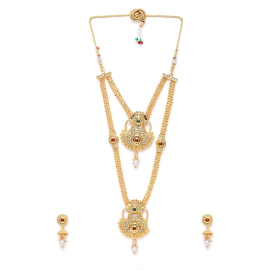 Women's Rose Gold Plated Alloy Necklace &amp; Earings Set (Gold)