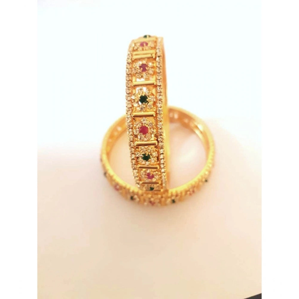 Women's Rose Gold Plated Brass Stone Bangle (Red &amp; Green , 2.4 Inch)