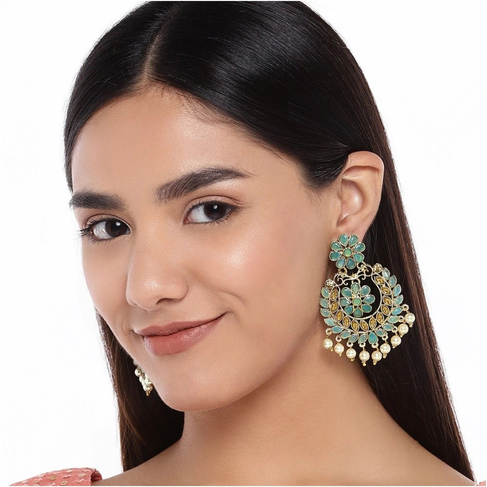 Women's Rose Gold Plated Alloy Earrings (Sky Blue)