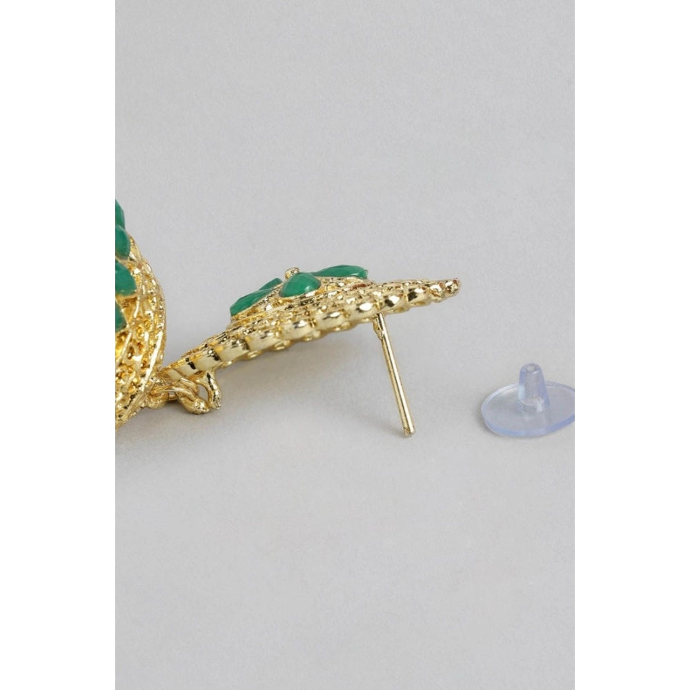 Generic Women's Rose Gold Plated Alloy Earrings (Green)