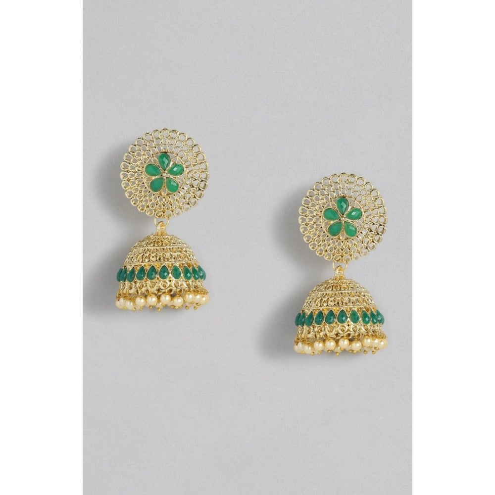 Women's Rose Gold Plated Alloy Earrings (Green)