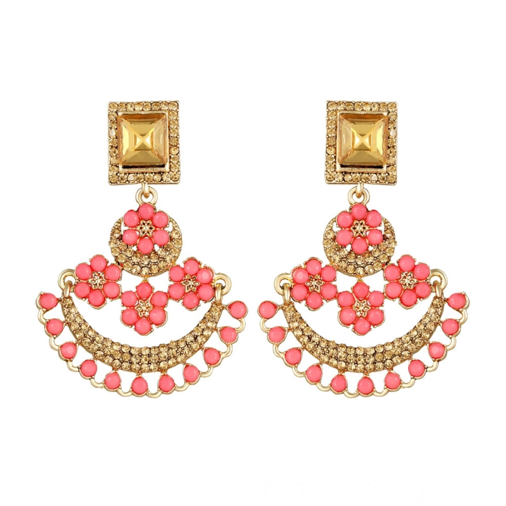 Generic Women's Rose Gold Plated Alloy Earrings (Gold &amp; Pink)