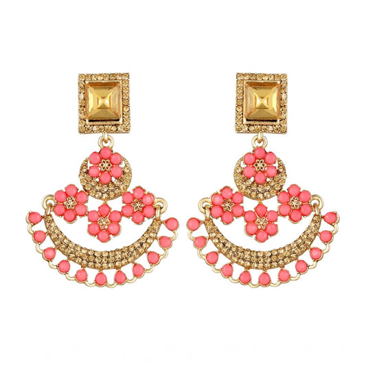 Women's Rose Gold Plated Alloy Earrings (Gold &amp; Pink)