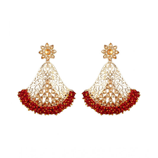 Women's Rose Gold Plated Alloy Earrings (Maroon)