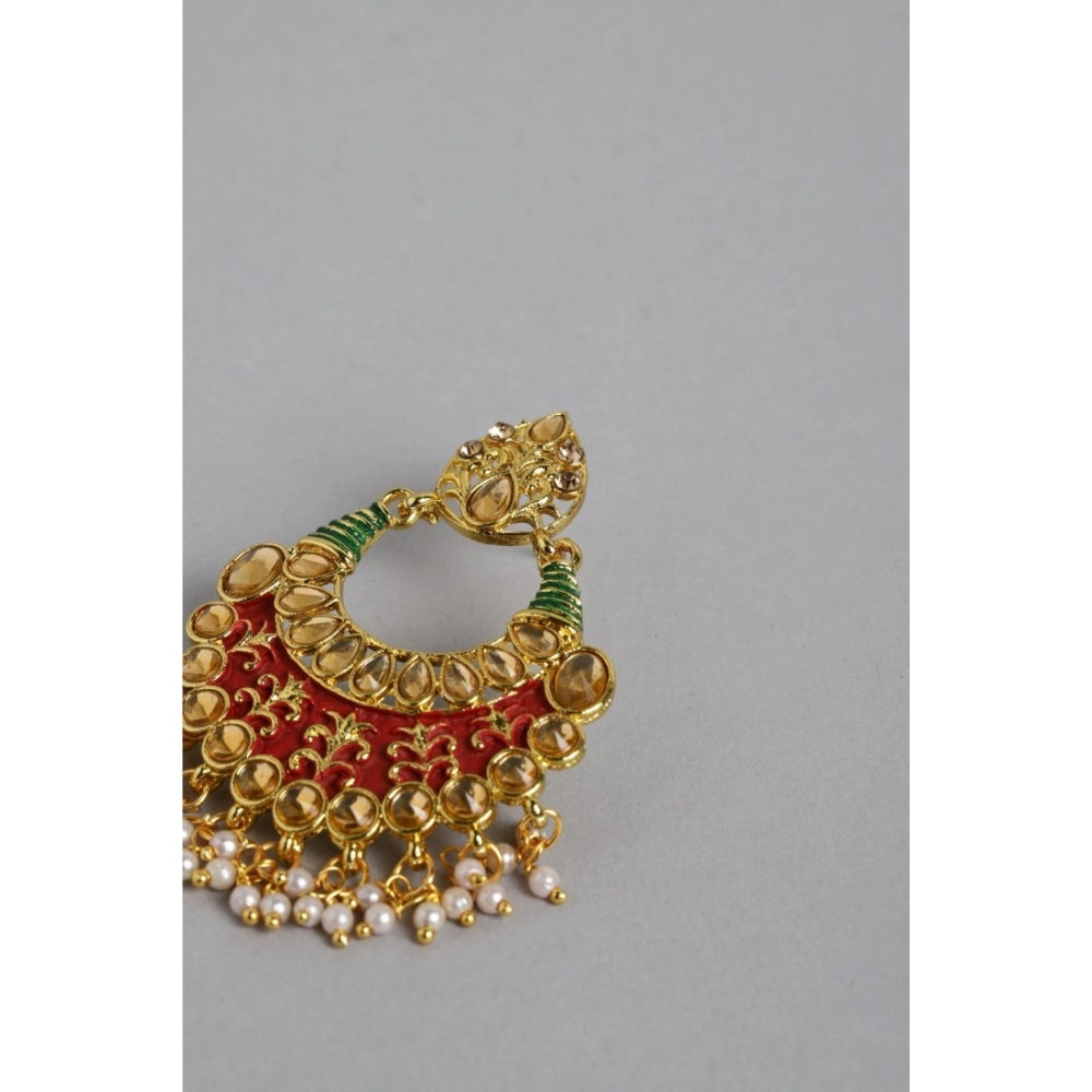 Generic Women's Rose Gold Plated Alloy Earrings (Red &amp; Green)