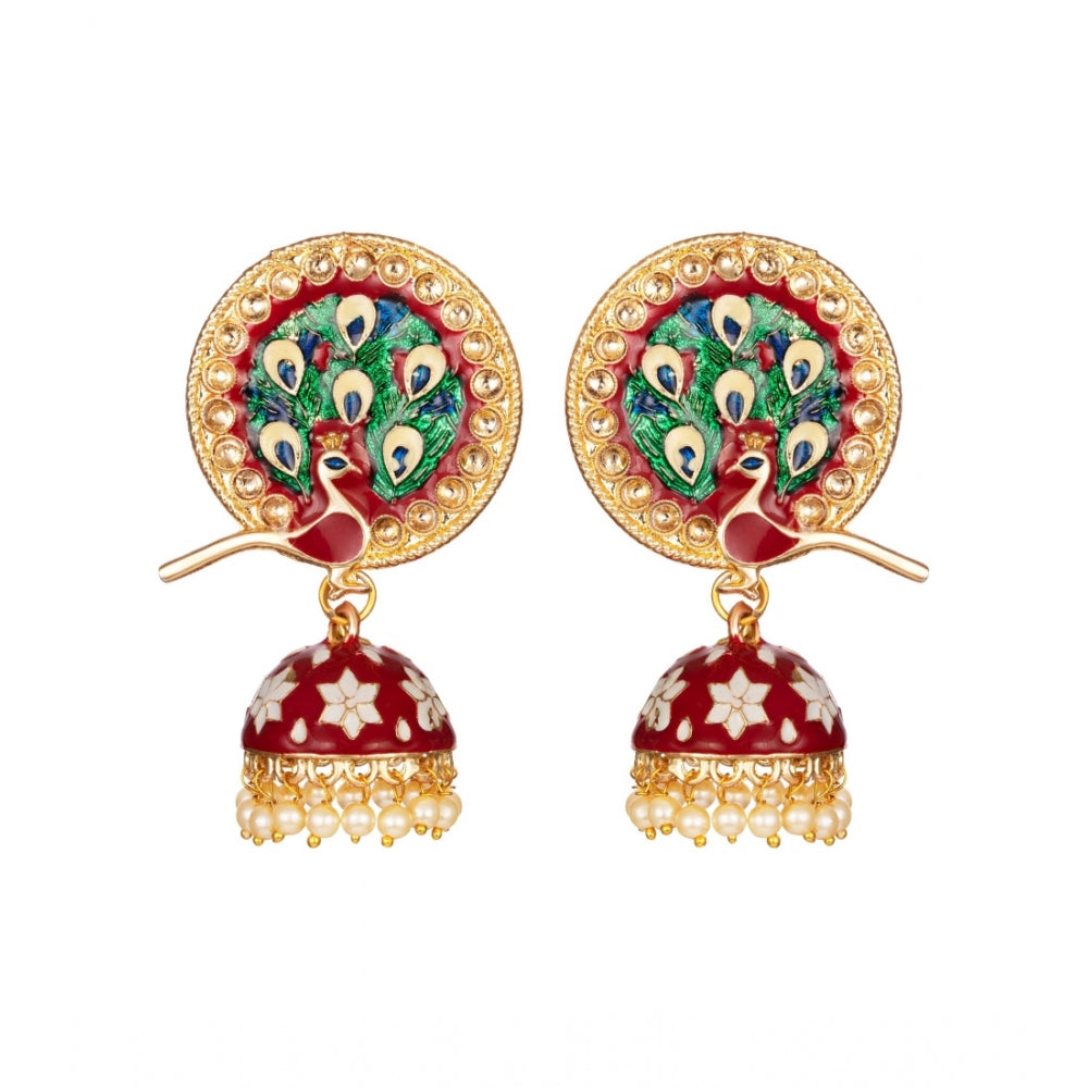 Generic Women's Rose Gold Plated Alloy Earrings (Maroon)
