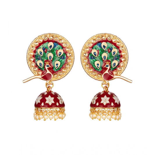 Women's Rose Gold Plated Alloy Earrings (Maroon)
