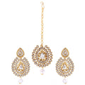 Generic Women's Rose Gold Plated Alloy Kundan Earrings &amp; Mangtikka (White)