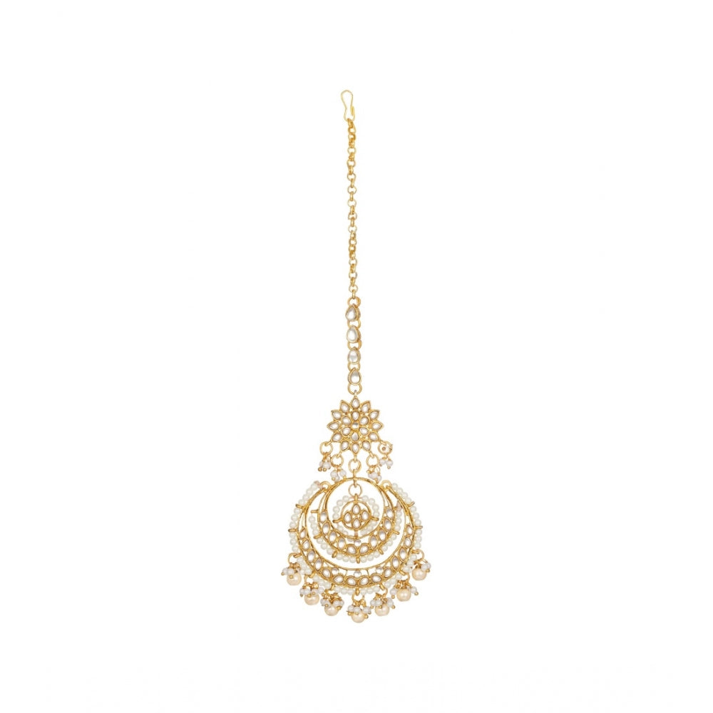 Generic Women's Rose Gold Plated Alloy Kundan Earrings &amp; Mangtikka (White)