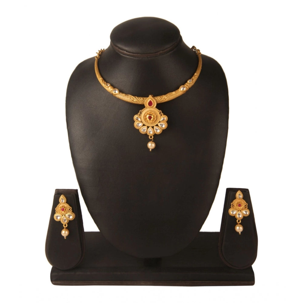 Women's Rose Gold Plated Alloy Necklace &amp; Earings Set (Red &amp; White)