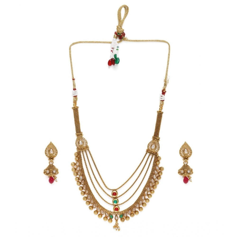 Women's Rose Gold Plated Alloy Necklace &amp; Earings Set (Multicolor)