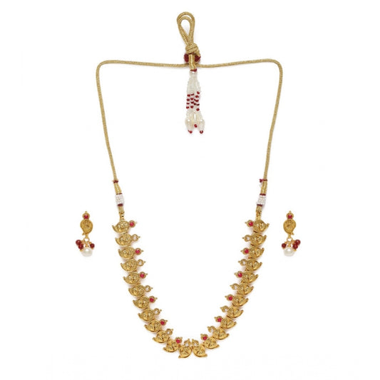 Women's Rose Gold Plated Alloy Jewellery Set (Red &amp; White)