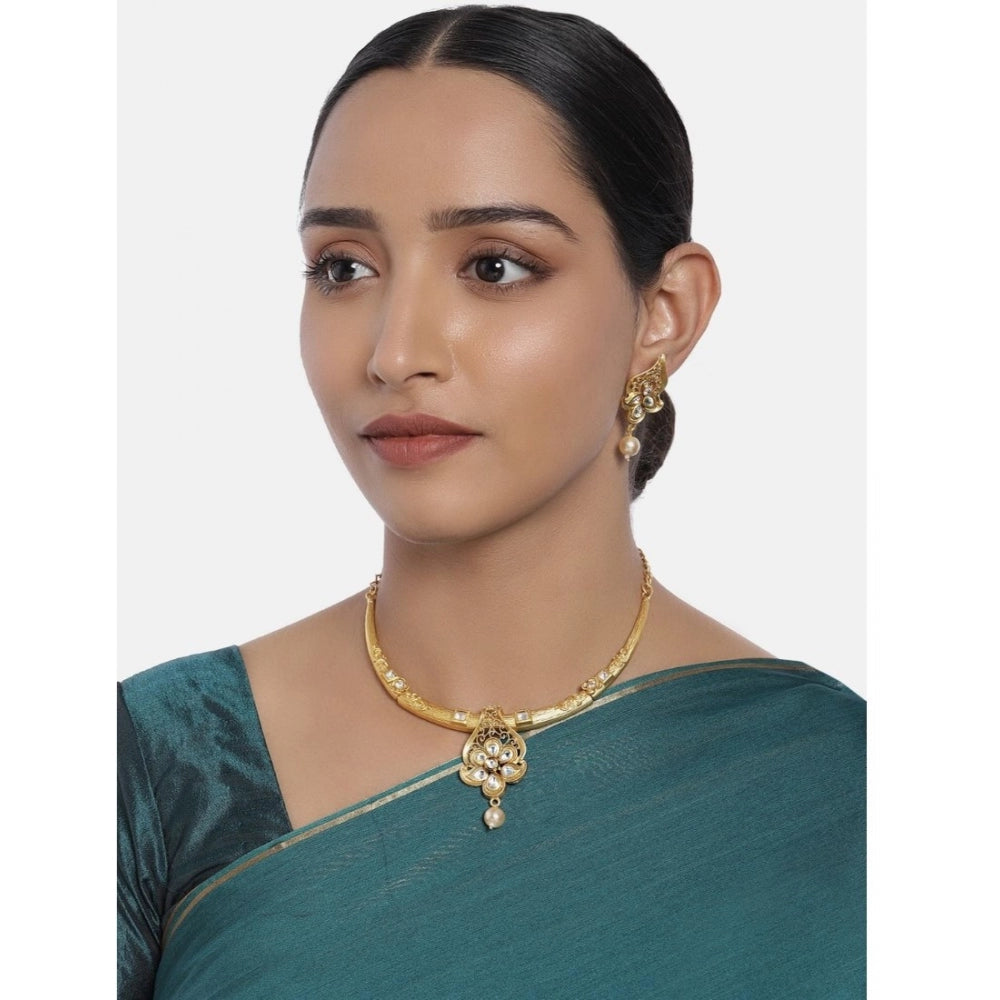 Generic Women's Rose Gold Plated Alloy Necklace &amp; Earings Set (Gold &amp; White)