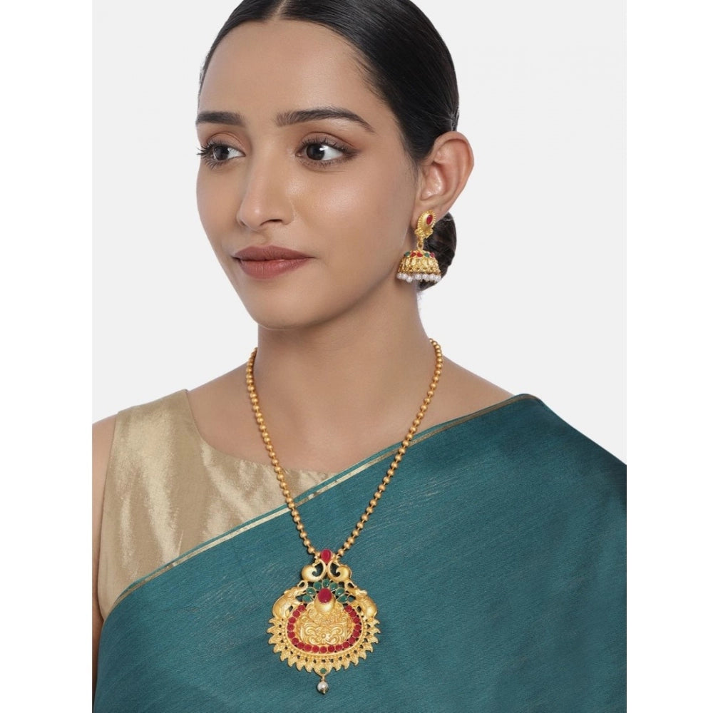 Women's Rose Gold Plated Alloy Jewellery Chain Pendant Sets (Gold &amp; Red)
