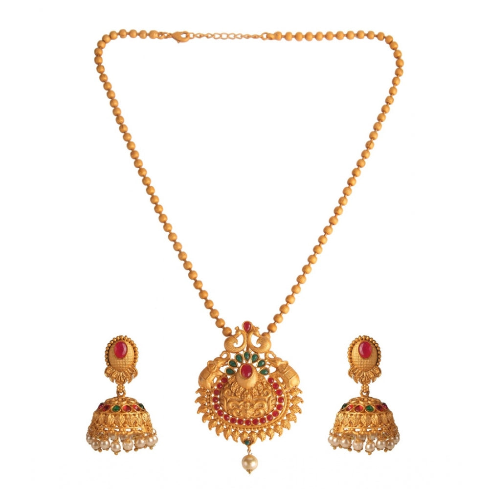 Women's Rose Gold Plated Alloy Jewellery Chain Pendant Sets (Gold &amp; Red)
