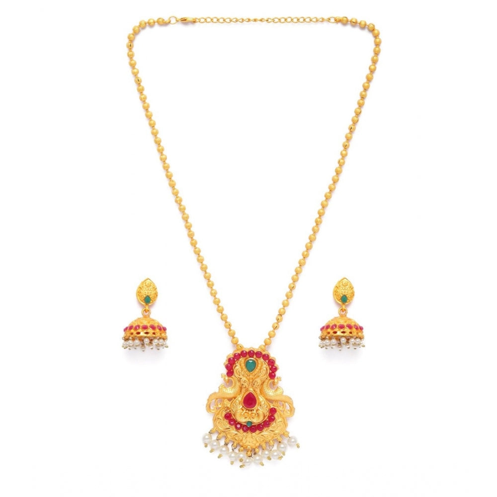 Generic Women's Rose Gold Plated Alloy Jewellery Chain Pendant Sets (Gold &amp; Red)