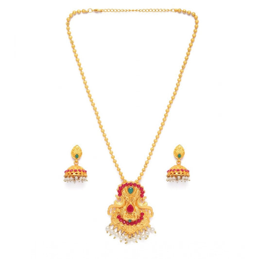Women's Rose Gold Plated Alloy Jewellery Chain Pendant Sets (Gold &amp; Red)