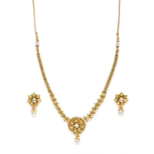 Women's Rose Gold Plated Alloy Necklace &amp; Earings Set (Gold)