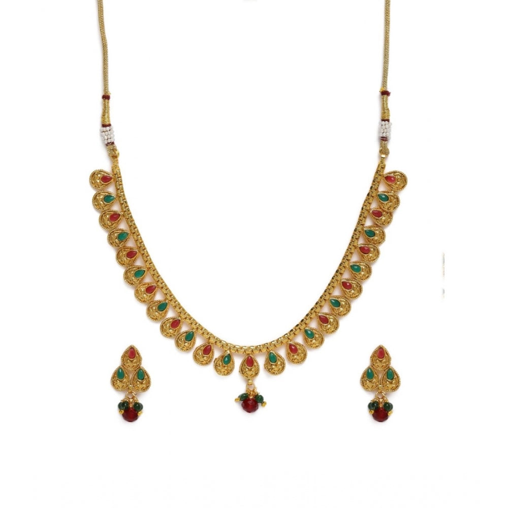Women's Rose Gold Plated Alloy Necklace &amp; Earings Set (Green &amp; Red)
