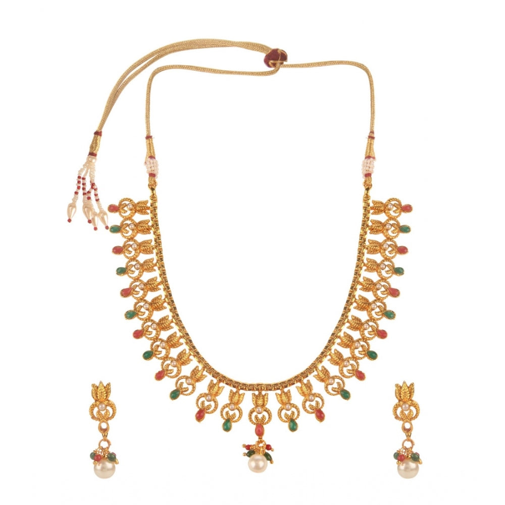 Generic Women's Rose Gold Plated Alloy Necklace &amp; Earings Set (Green &amp; Red)