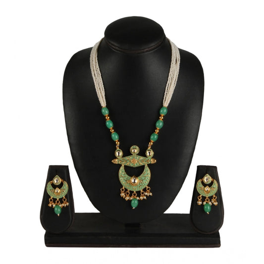 Women's Rose Gold Plated Alloy Necklace &amp; Earings Set (Green)