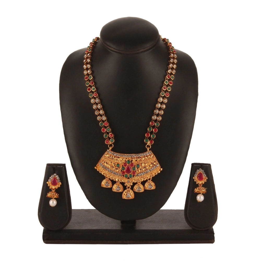 Women's Rose Gold Plated Alloy Necklace &amp; Earings Set (Green &amp; Red)