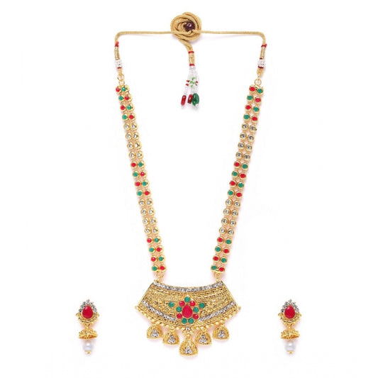 Women's Rose Gold Plated Alloy Necklace &amp; Earings Set (Green &amp; Red)