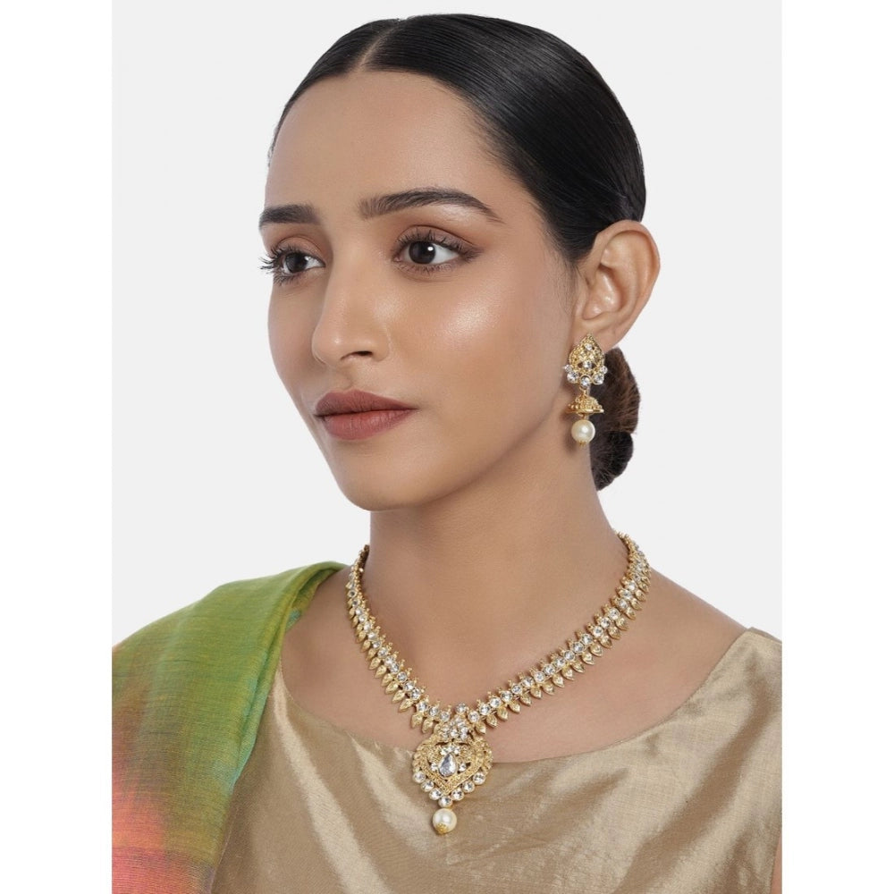Women's Rose Gold Plated Alloy Necklace &amp; Earings Set (White)