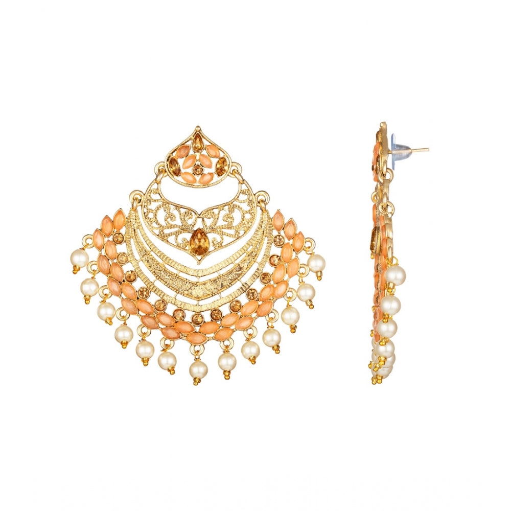 Generic Women's Rose Gold Plated Alloy Earrings (Orange)